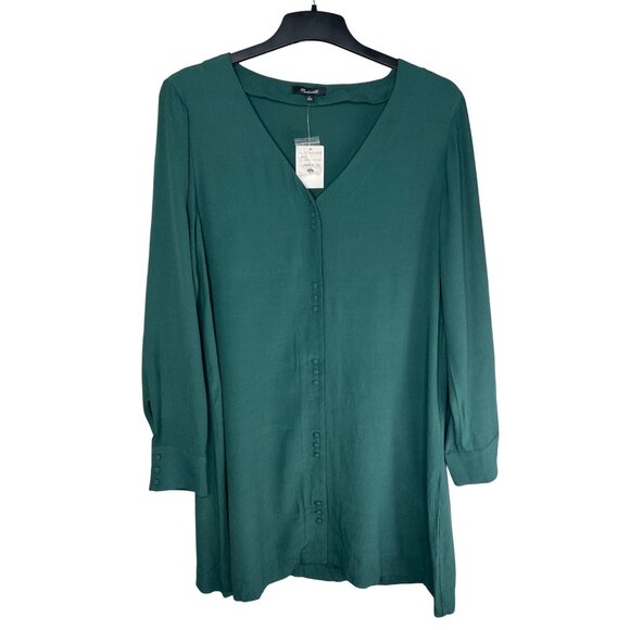 Madewell Womens Smokey Spruce V-Neck Button-Down Novel Dress Long Sleeve Large - Picture 7 of 14